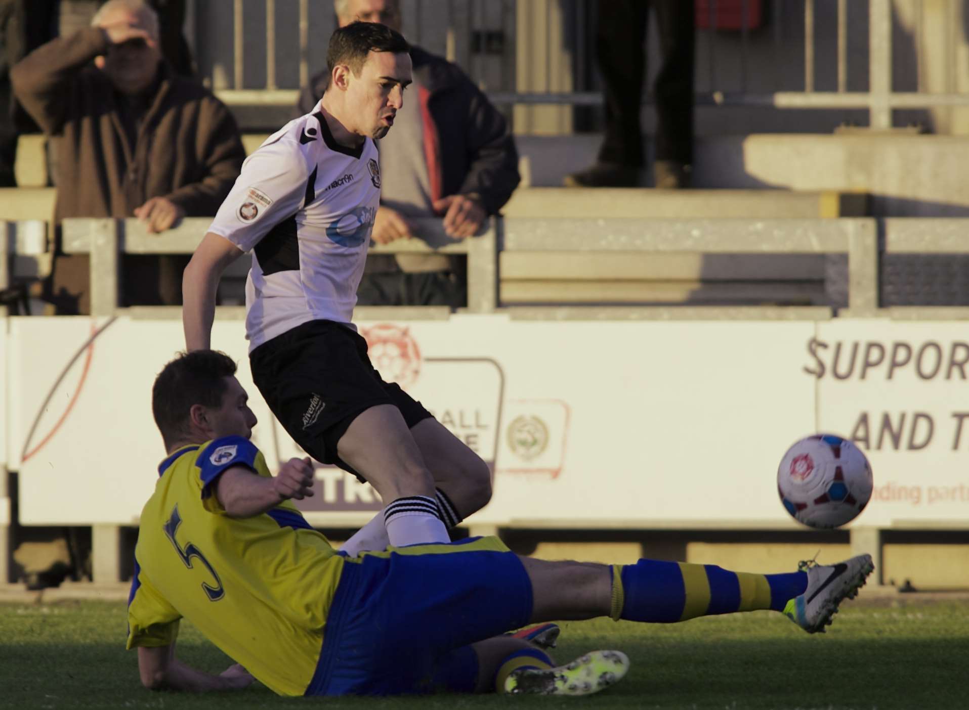 Dartford's Danny Harris is challenged by Solihull Moors' Liam Daly. Picture: Andy Payton