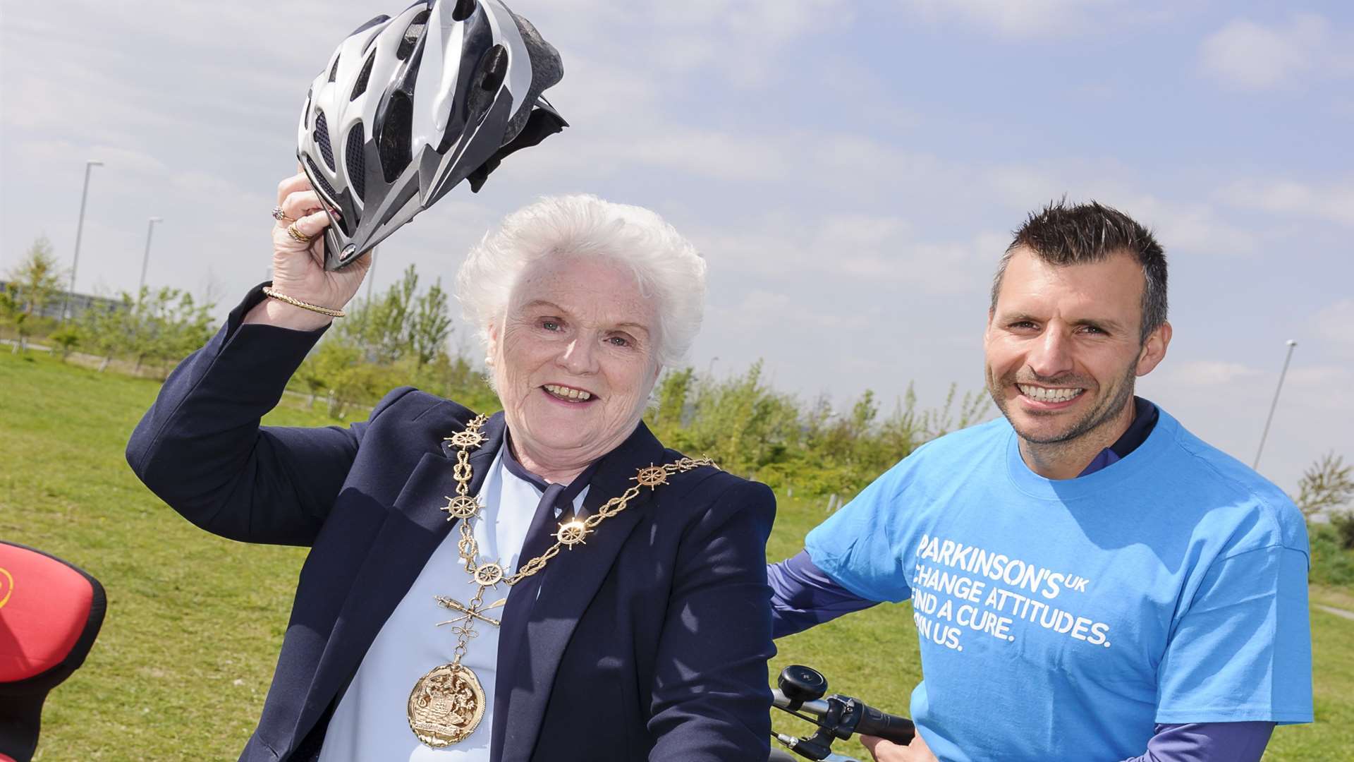 Cllr Greta Goatley and Scott Francis from Sanfran Fitness, Medway, at the Cyclopark. Picture: Andy Payton