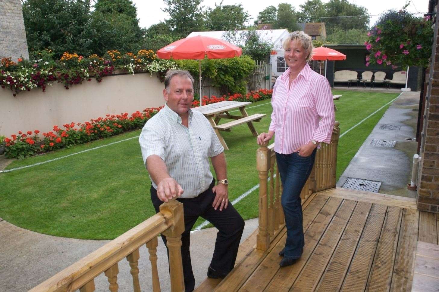 Jackie Sutton and husband Colin in the pub garden at the Smugglers in Herne. Picture: Oliver Bisson