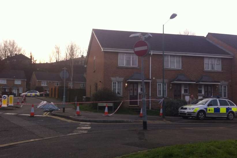 A police cordon in Merryweather Close, Dartford, after the shooting