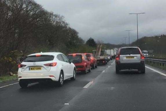 Huge queues have built up on the A2