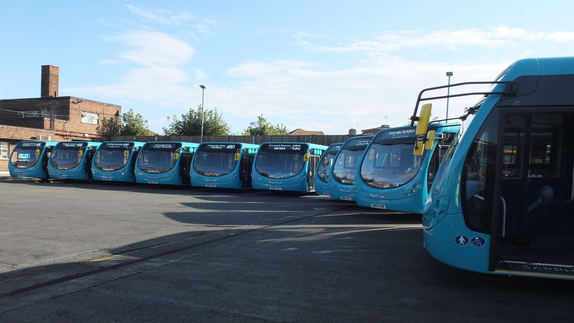 Buses lined up in Arriva's Northfleet depot