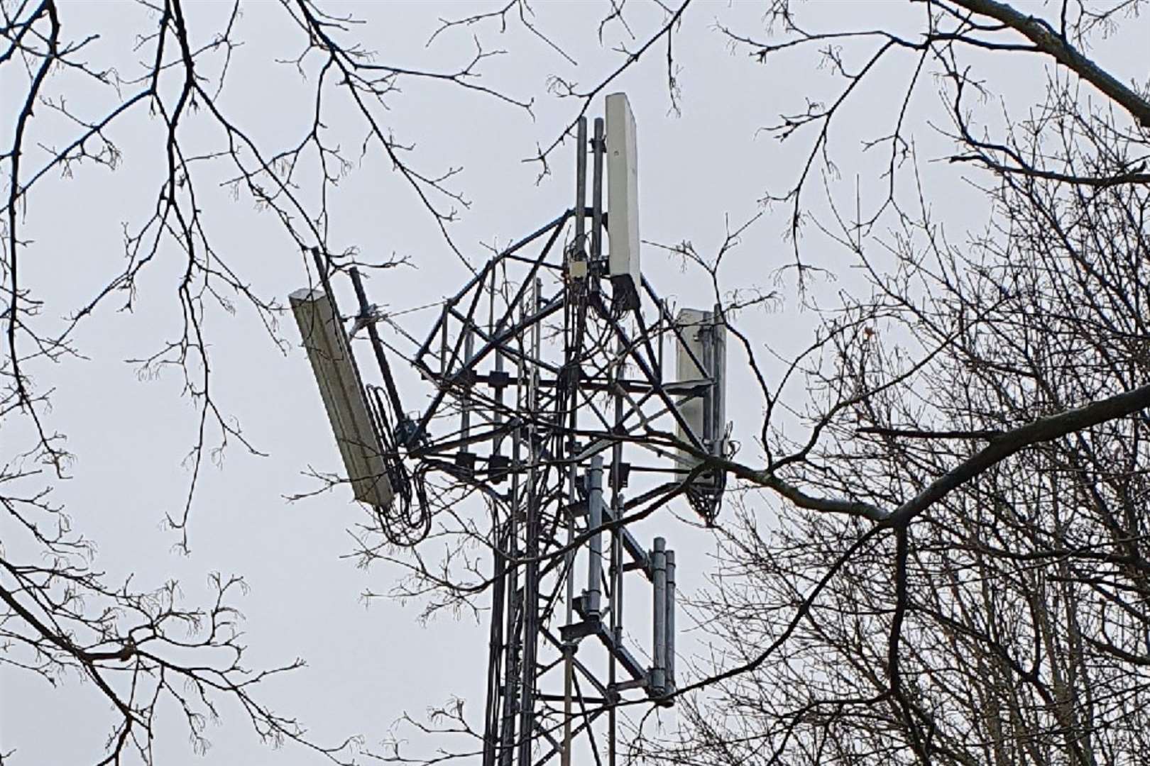 The damaged phone mast has an antenna hanging off. Picture: My Tenterden
