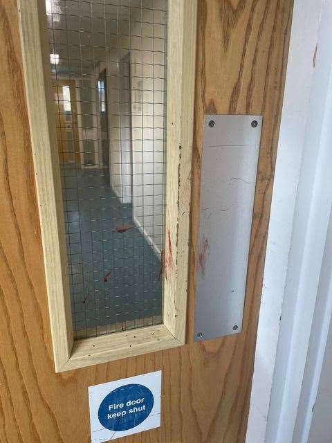 What appears to be blood was seen by residents on the doors at Gravesham Court in Gravesend. Picture: Viktória Szalai