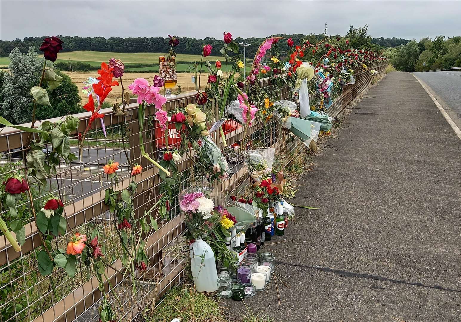 Floral tributes have been left on the Bullockstone Road bridge where Lee Harlow died
