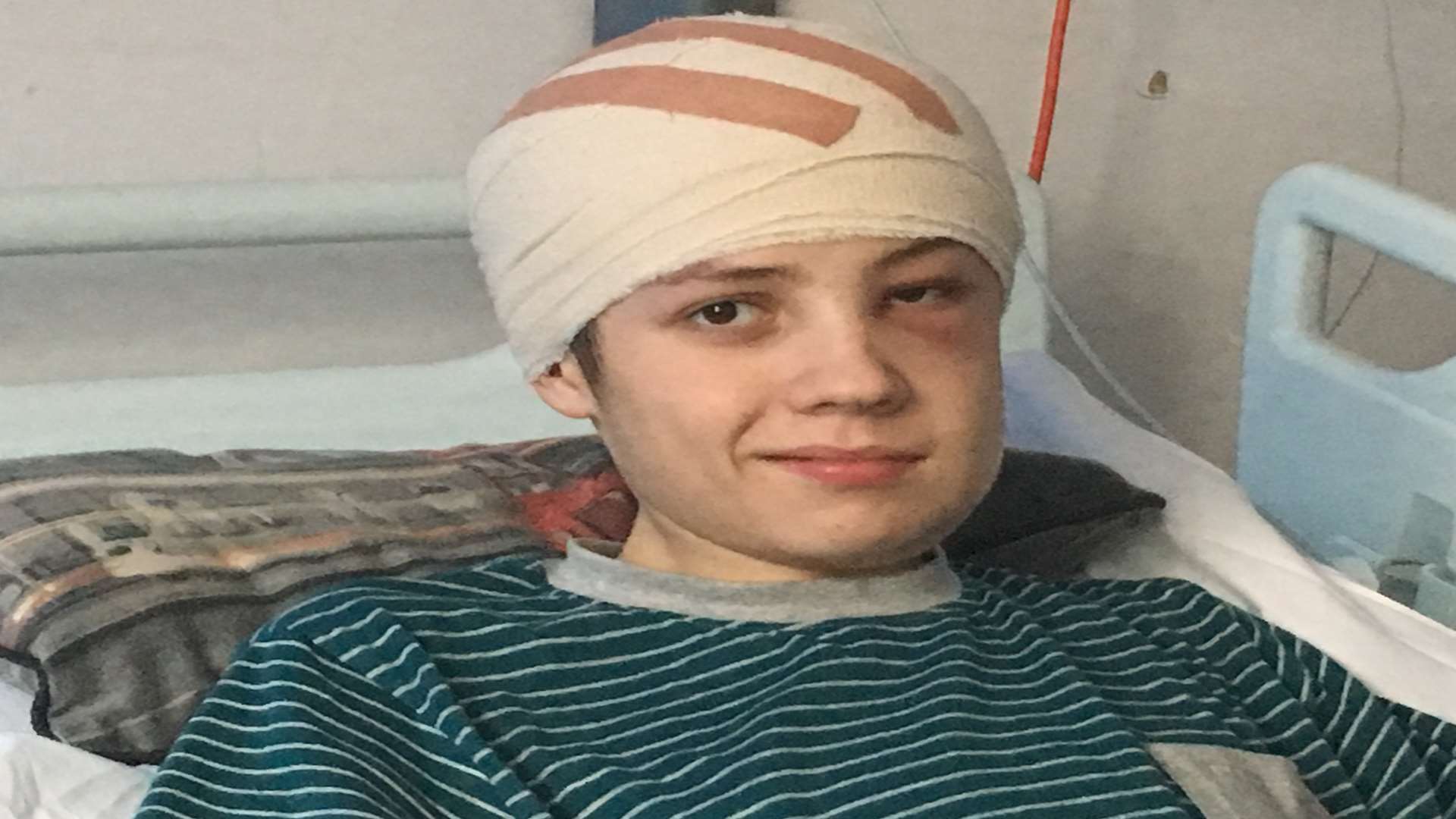Jayden Powell, pictured recovering from surgery in January