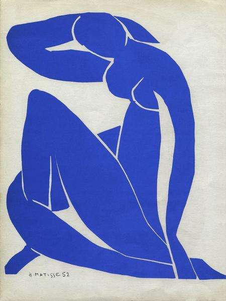 Henri Matisse's Nu bleu II (Blue Nude II), 1952. Gouache découpée 116,2 x 88,9cm DACS. Taken from Matisse: Drawing with Scissors