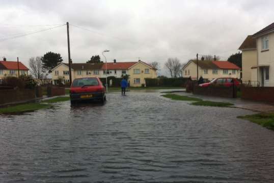 A flooded Canute Road in Deal