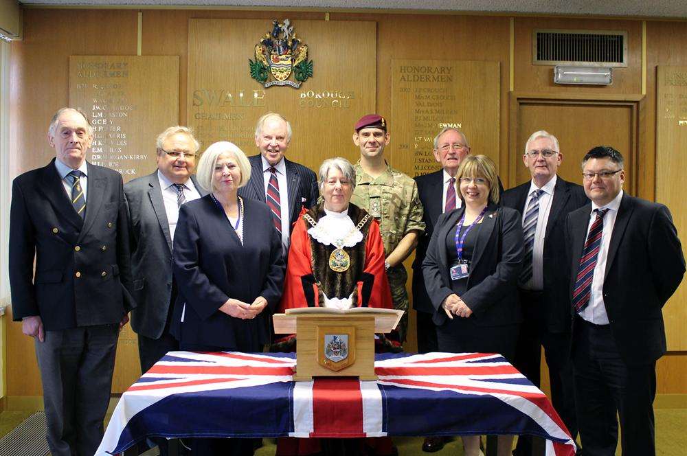 Mayor of Swale Cllr Sue Gent with other representatives at the signing of the Community Covenant at Swale House