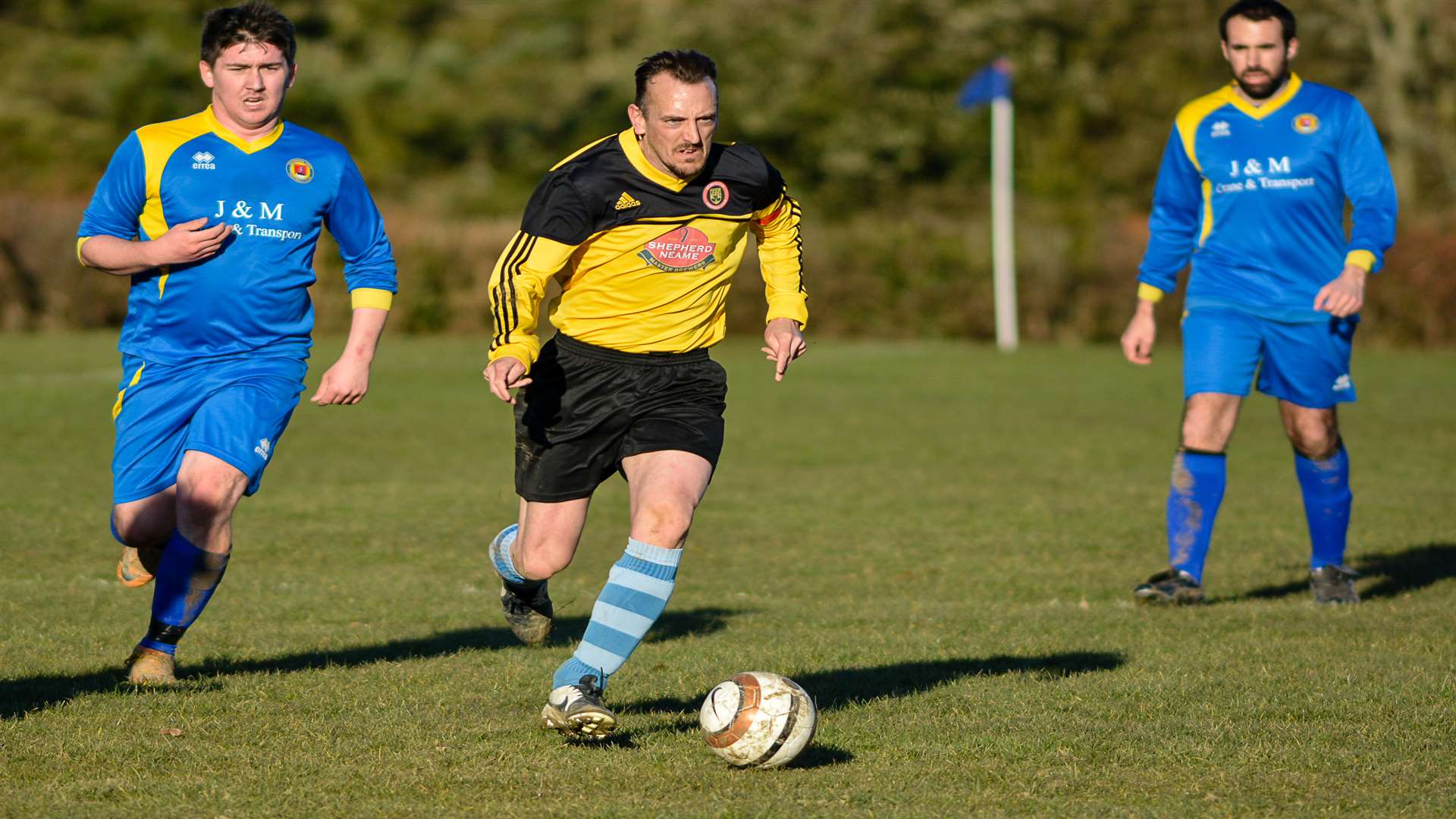 Andy in action for Aldington in the Saturday league. Pic by Alan Langley
