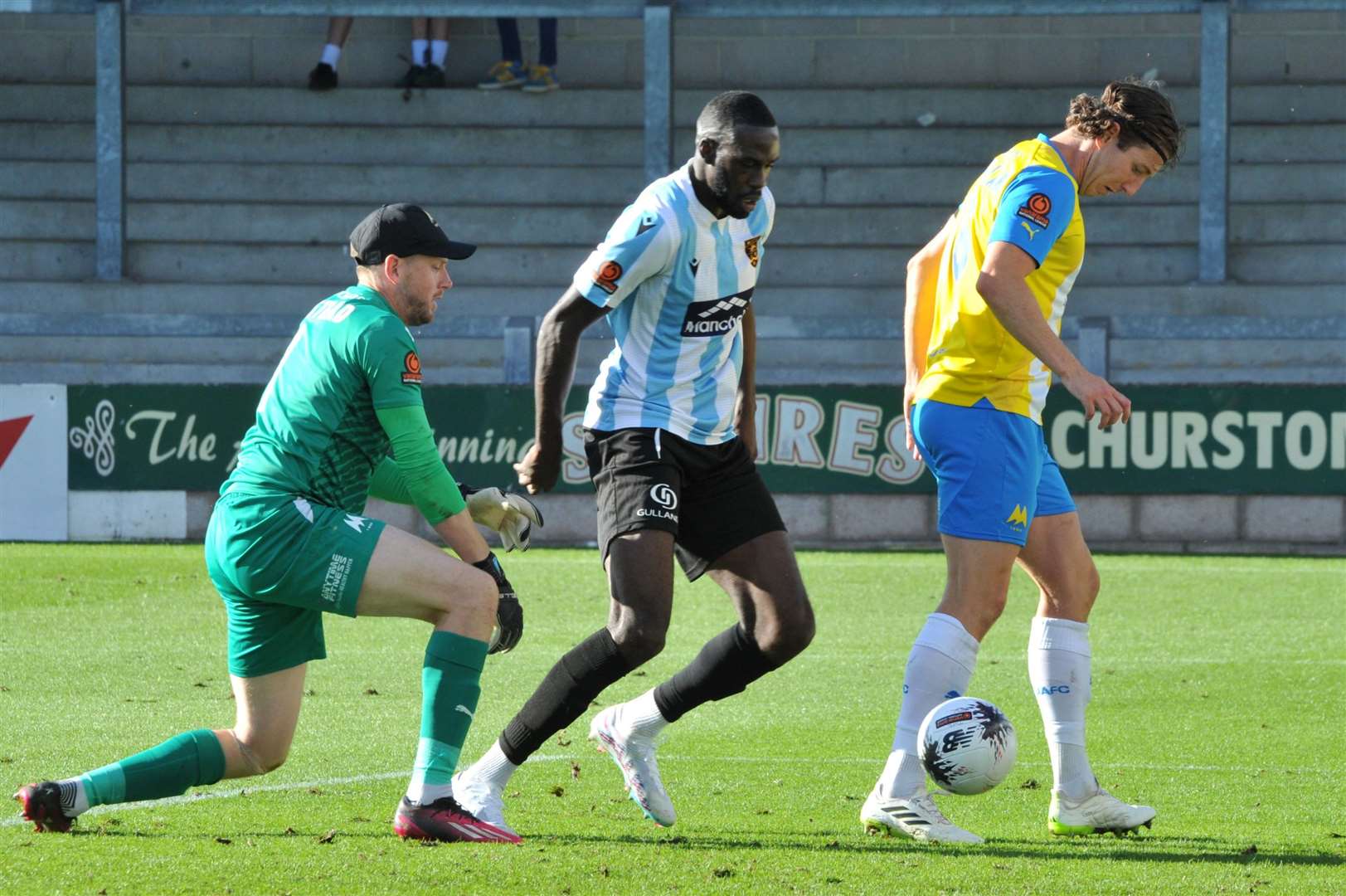 Levi Amantchi pounces for the first goal at Torquay. Picture: Steve Terrell