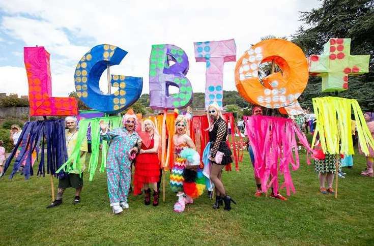 Drag queens, from left, Poppy Love, Cheryl Shots, Miss Lilli Berlin and Miss Di Vour at Dover Pride 2022. Photo: Dover Pride/David Goodson Photography