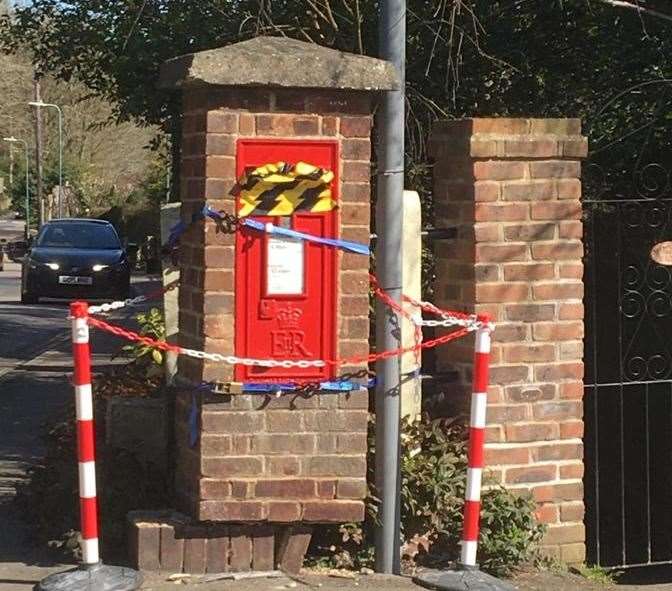 The postbox on the corner of Manor Rise and Yeoman Lane in Bearsted after it was hit previously