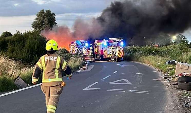 Fire ripped through the flytipping in July 2022. Photo credit: London Fire Brigade