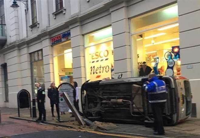 The crashed car in Canterbury which PC Pope mocked
