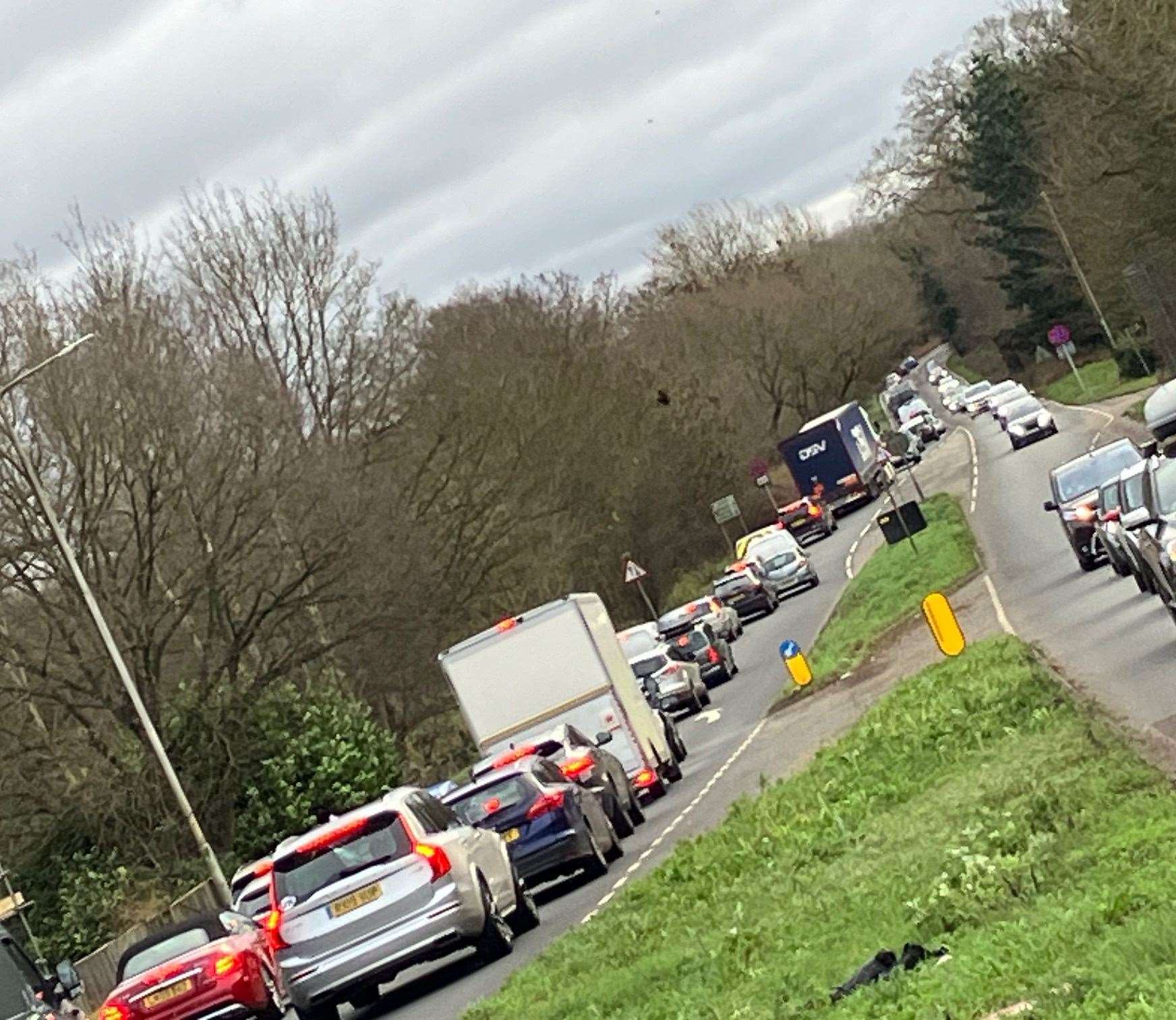 Traffic on the A20 near Junction 8 for Leeds Castle