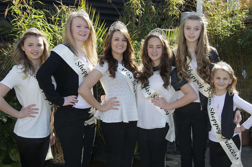 From left, Jess Bye, 15, Hannah Stockham, 18, Miss Sheppey Brooke Buttfield, 16, Junior Miss Sheppey Mia Clark, 9, Hannah Isbell, 13, and Melody Jackson, 9.