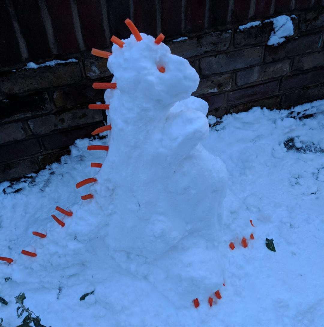 This Tyranno-snow-rus Rex was made in Strood by Jo Hovenden and Cliodhna Meehan
