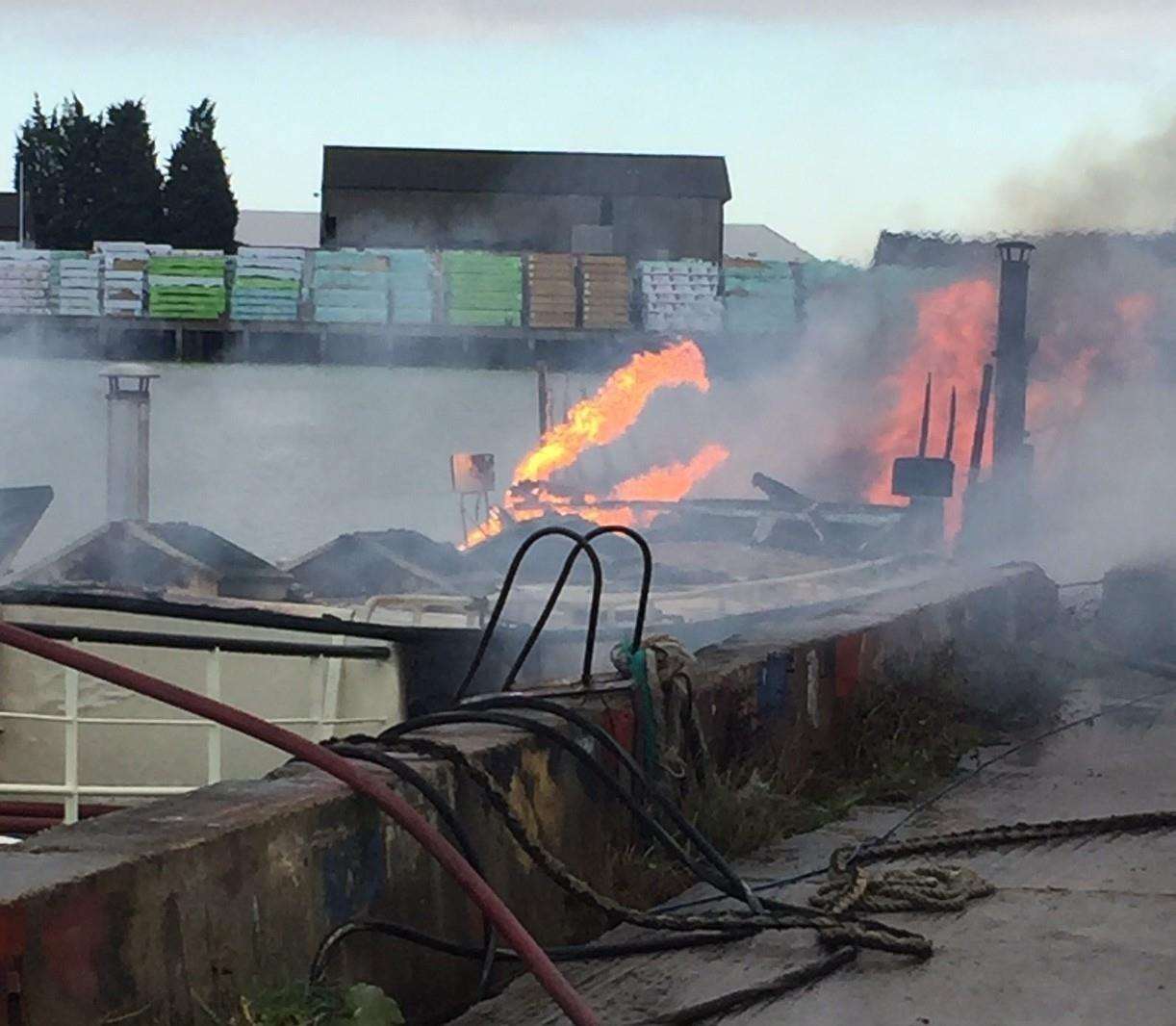 Firefighters tackled the blaze on a 40 foot vessel at Acorn Shipyard