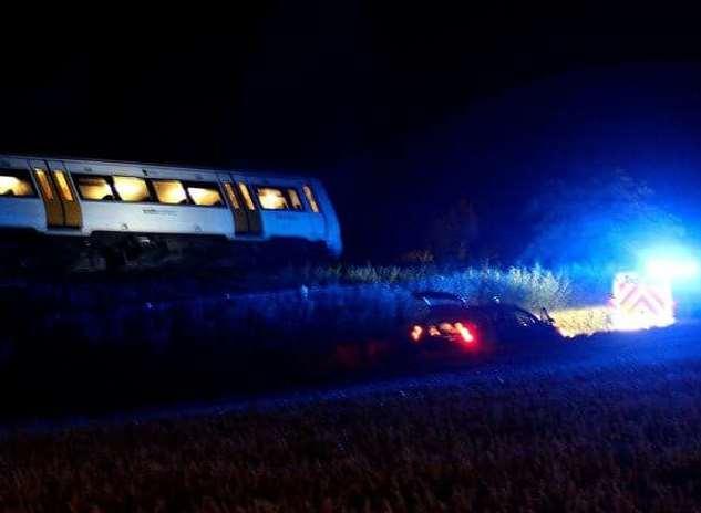 The derailed train soon after the crash. Picture: Charlie Kay