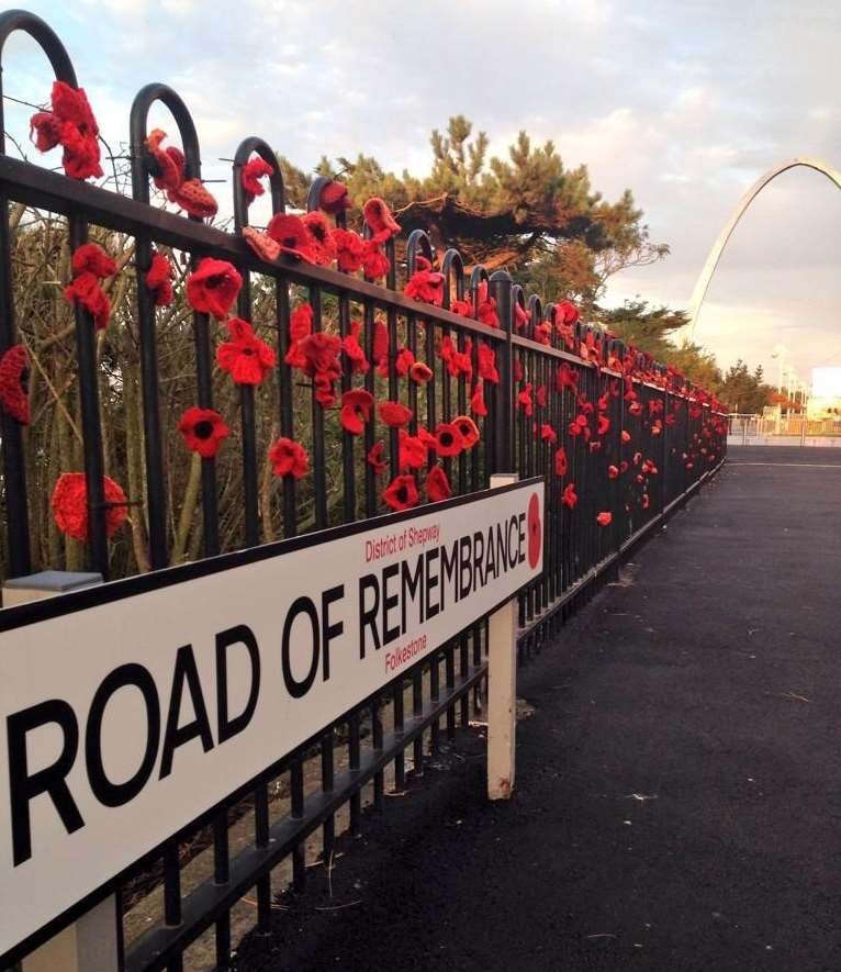 Poppies line the Road of Remembrance leading up to the memorial arch. Picture: Kent Police Roads