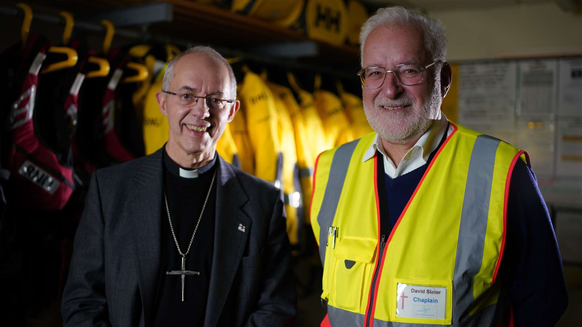 Archbishop Justin Welby and David Slater, Port of Dover Chaplain. Picture: RNLI/BBC