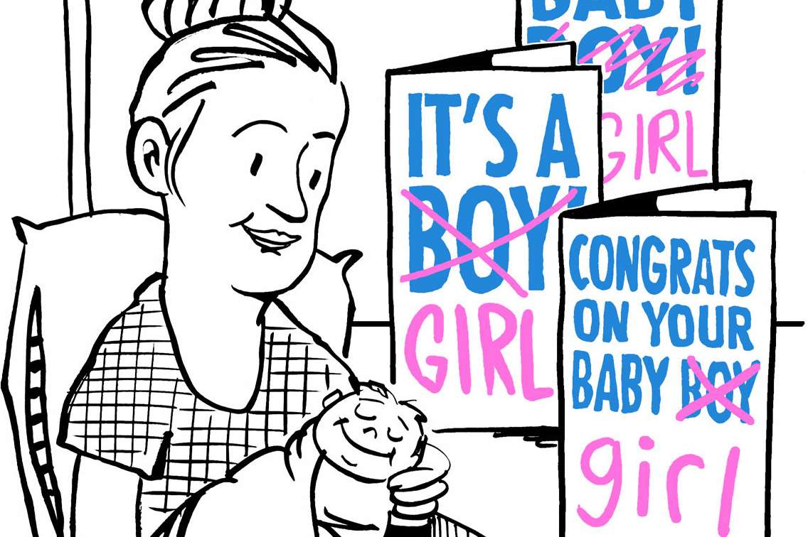 Kacey was expecting a boy but gave birth to a little girl. Cartoon: Royston.
