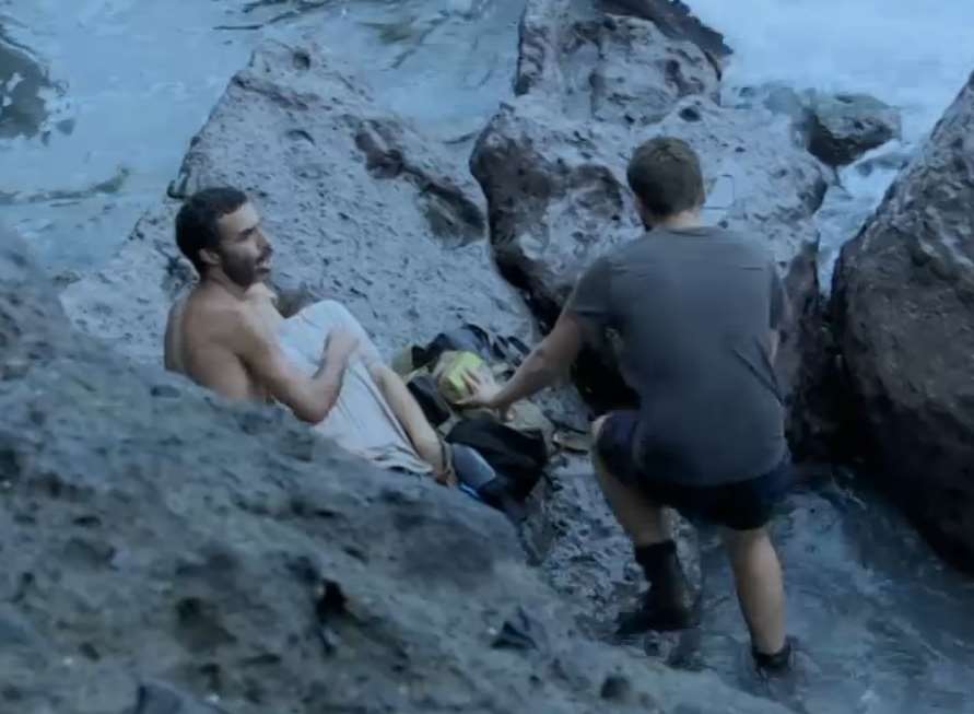 Patrick was helped by fellow contestants who were shocked by his fall. Picture: The Island/Channel 4