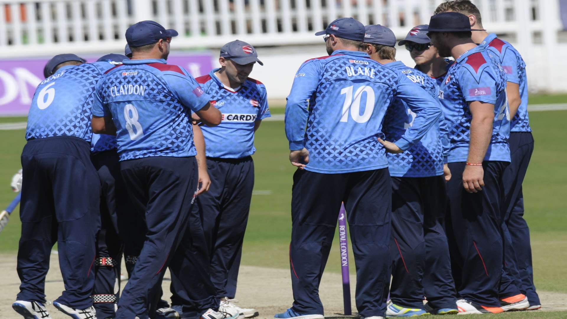 Kent celebrate a wicket in the group clash against Lancashire Picture: Tony Flashman