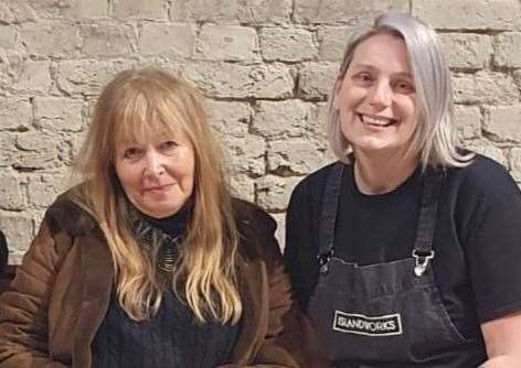 Gogglebox star, Mary Killen, with an Island Works staff member during her visit to the Dockyard Church on Sheppey. Picture: Island Works