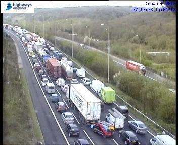 Traffic is built up on the M2 coastbound carriageway