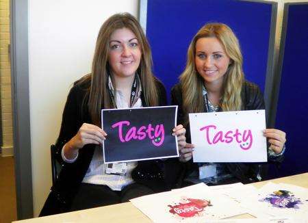 Isabelle Fort and Poppy Wilson with the Tasty logo