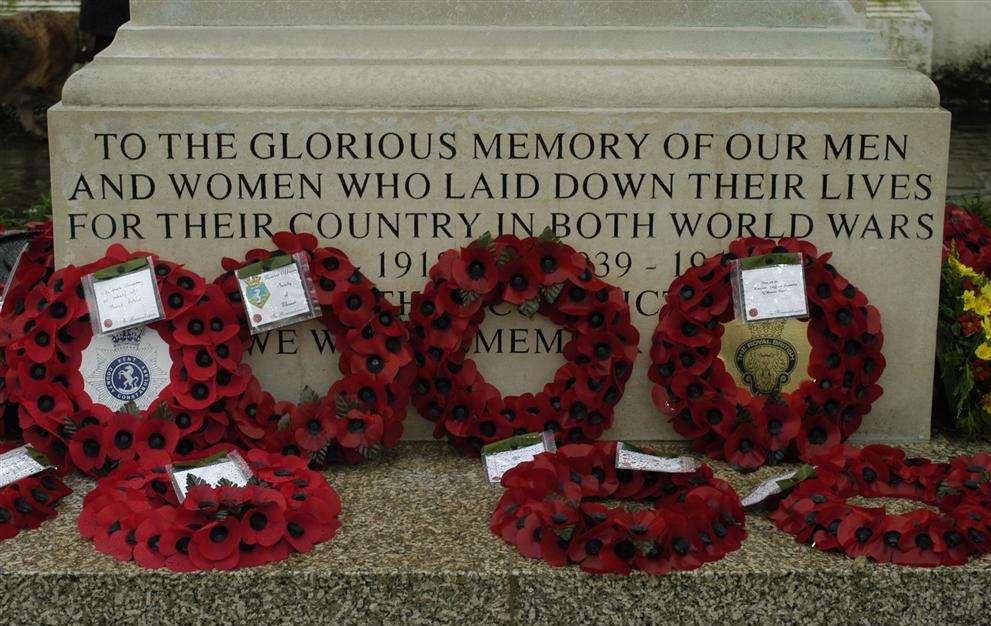Wreaths at Broadstairs War Memorial by Pierremont Park
