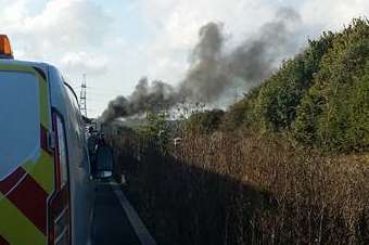 Motorists are getting stuck in the delays after a car fire on the M20 near Ashford. Picture: Lee Hearn