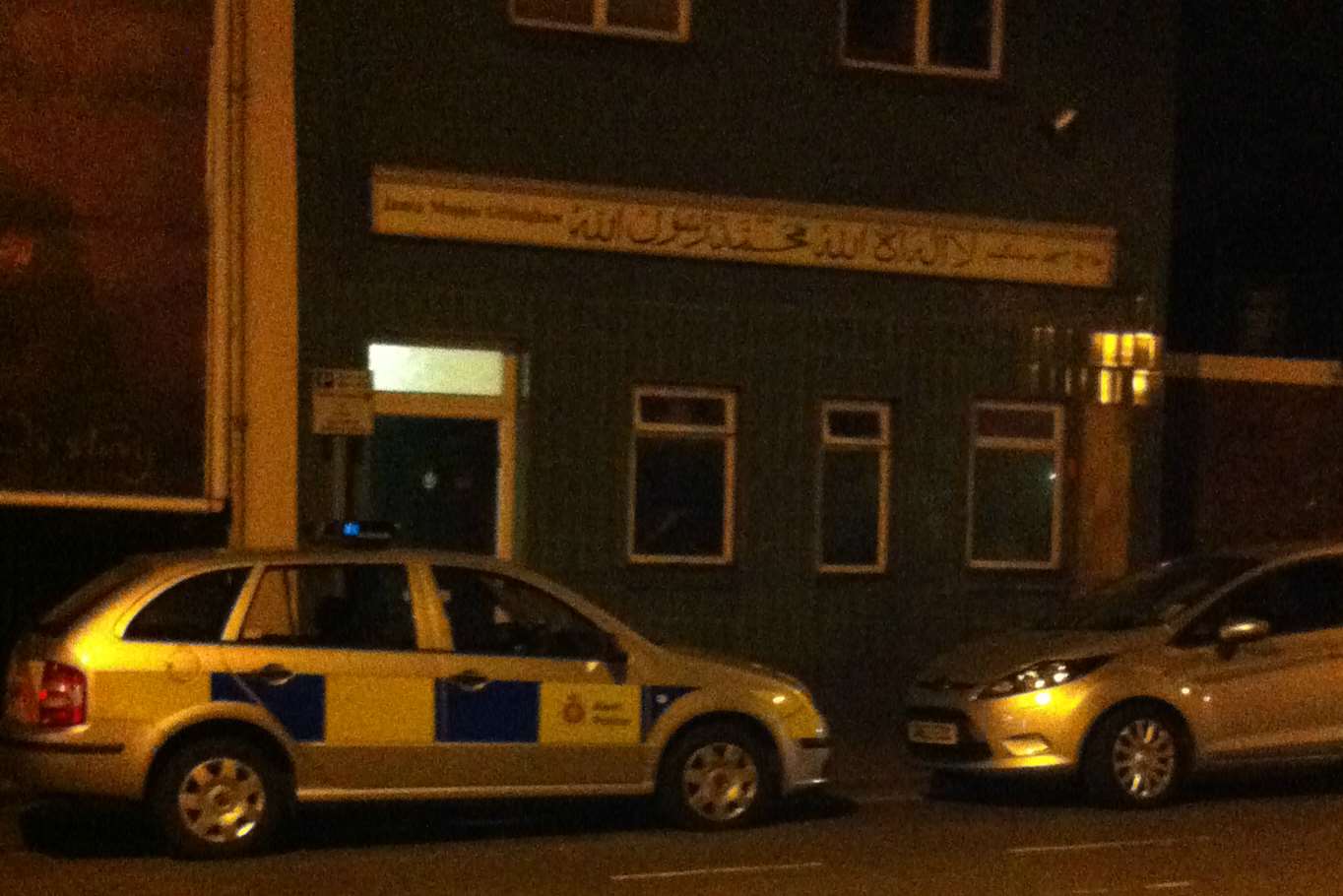 Police outside a Gillingham mosque after an attack