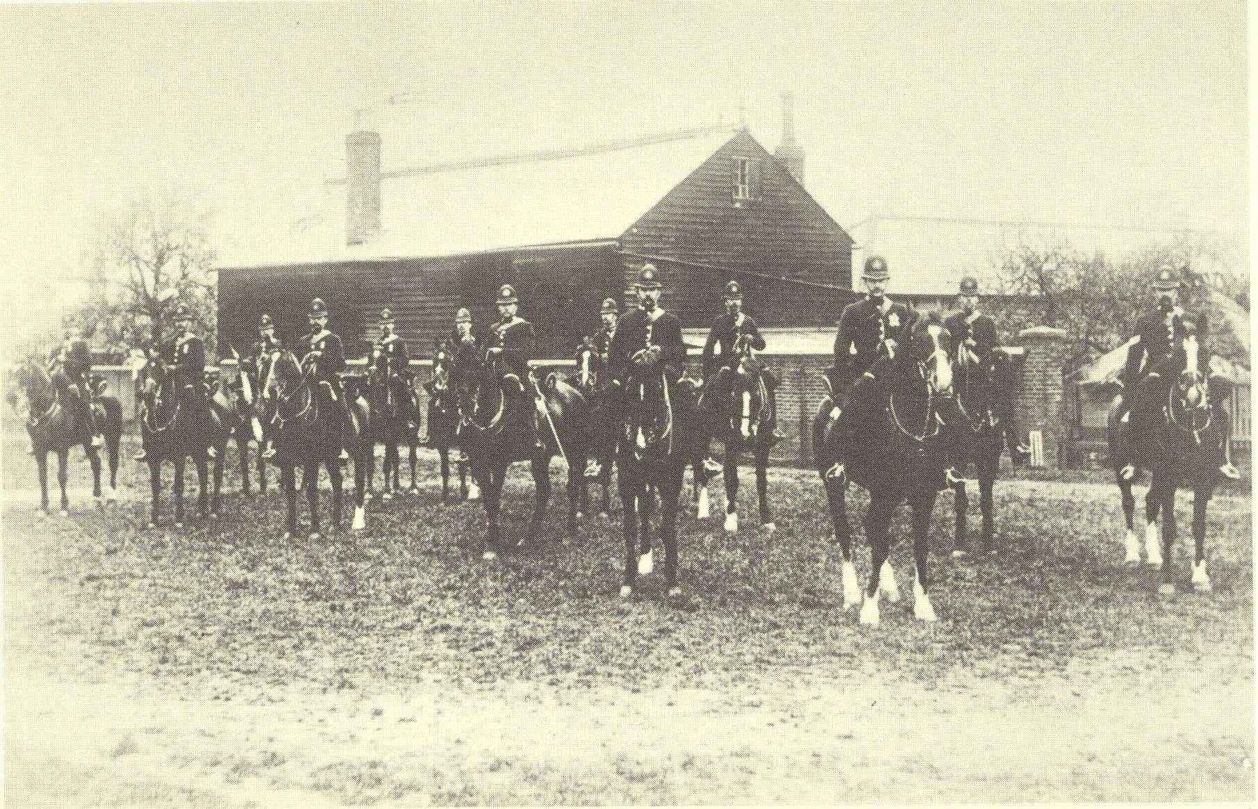 Kent County Constabulary's mounted police officers in the paddock at Wrens Cross. Picture: History of Kent County Council