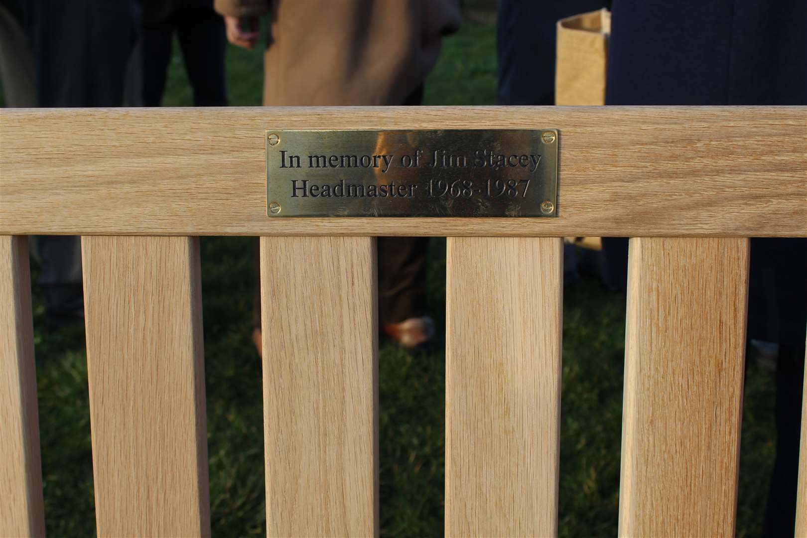 The bench in memory of former Deal Secondary School head teacher Jim Stacey has been placed at Goodwin Academy