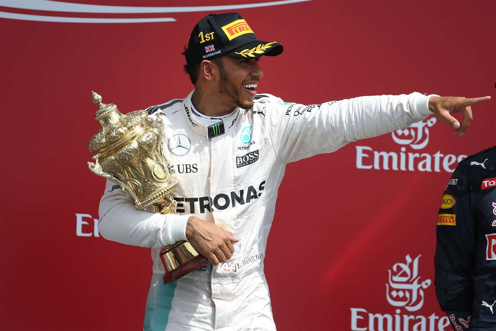 Lewis Hamilton celebrates winning the British Grand Prix in 2016