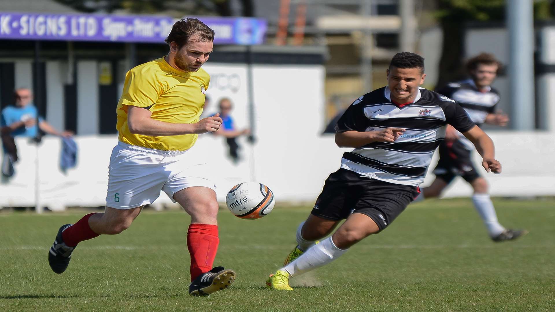 Rene Rivera (right) in action for Deal Town against Corinthian last season Picture: Roger Charles