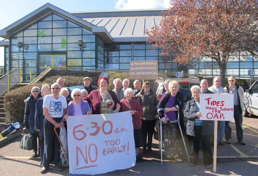 The Active Swim group in protest outside Tides Leisure Centre in Park Avenue, Deal