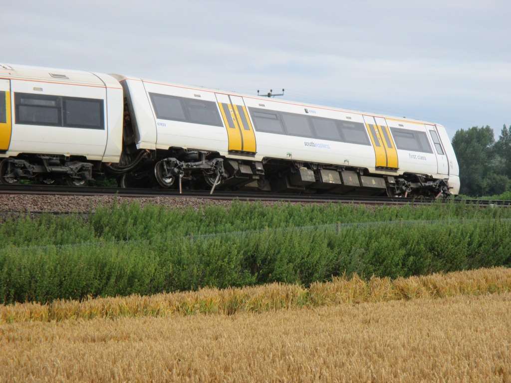 The derailed train tipped over on the line between Ashford and Canterbury