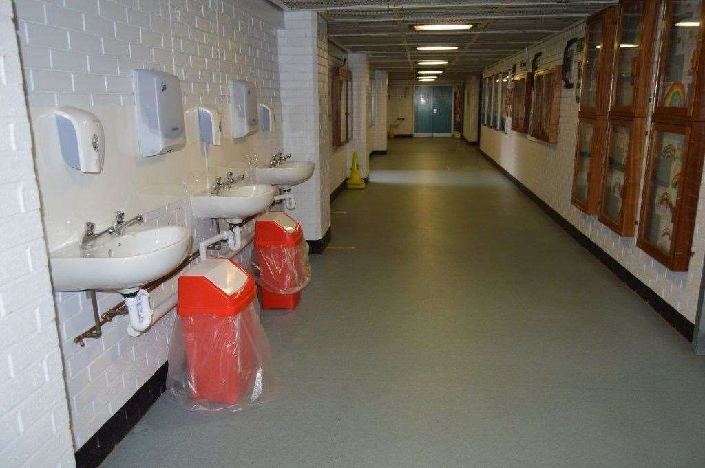 Swaleside Prison's entrance way, which has new sinks for staff and visitors to wash their hands during the coronavirus pandemic