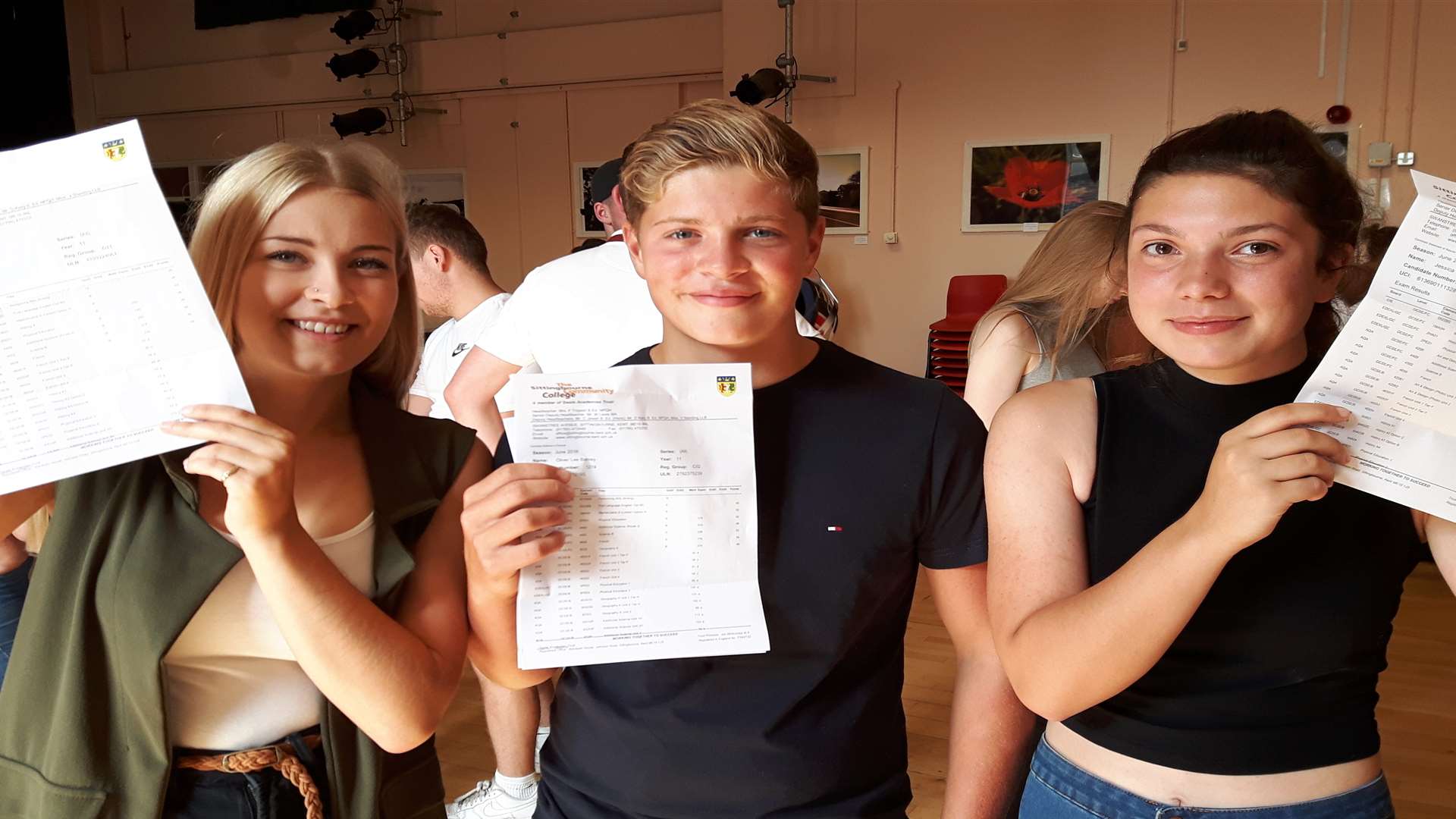 From left, Sittingbourne Community College high achievers Chanell Peartree, Oliver Barney and Jessica Moss