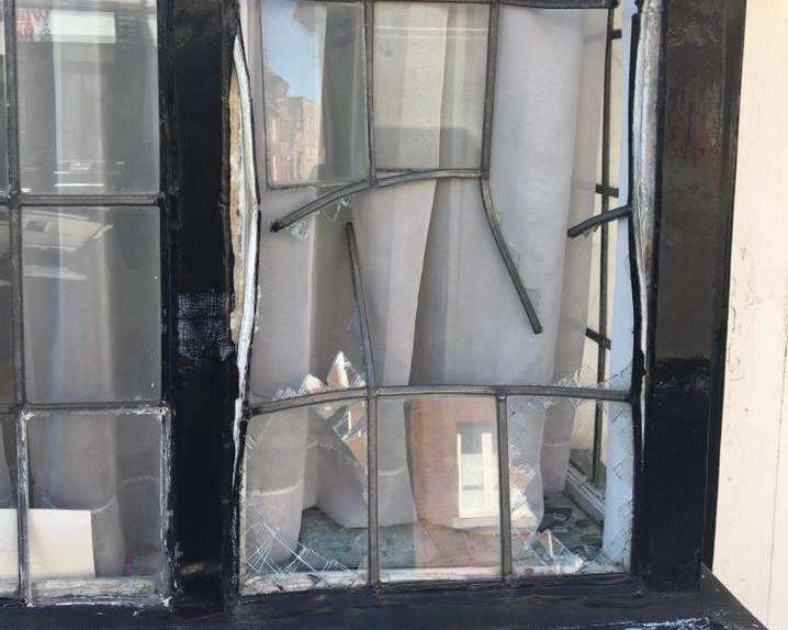 A window at White Cottage in St Dunstan's was smashed