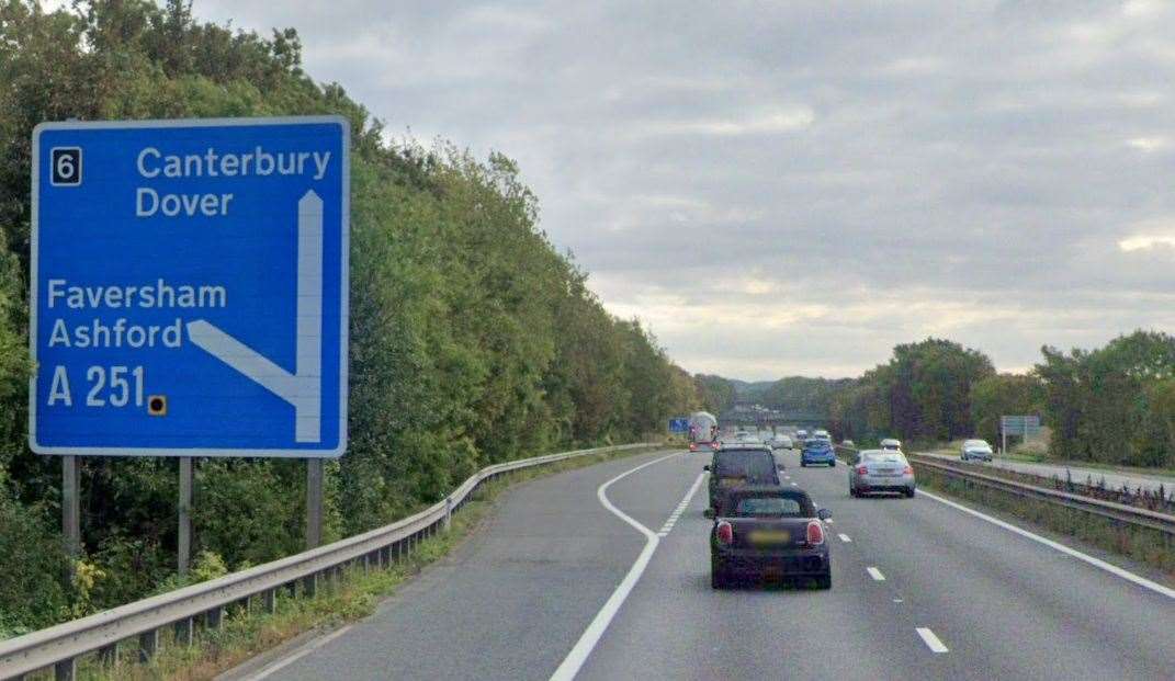 The Faversham turn off on the M2 costbound. Picture: Google Maps