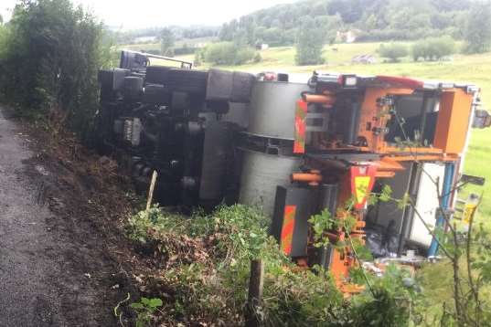The lorry toppled into a field. Picture: @KentHighways