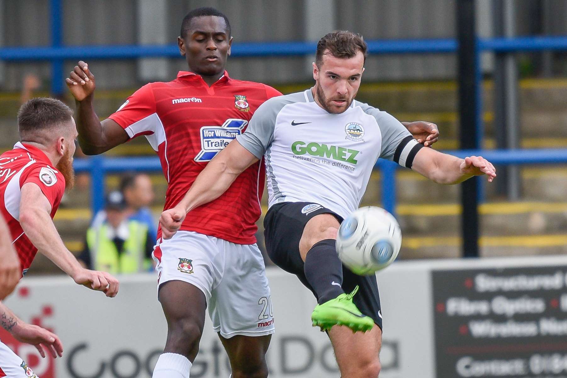 Dover's Mitch Brundle brings the ball down against Wrexham on Saturday Picture: Alan Langley