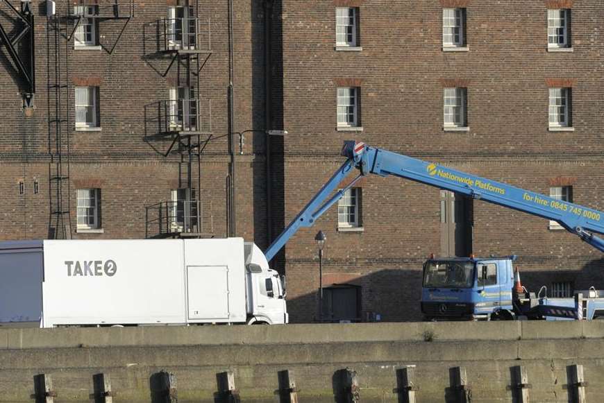 Crew lorries and platforms on the set of The Man from U.N.C.L.E. Picture: Andy Payton