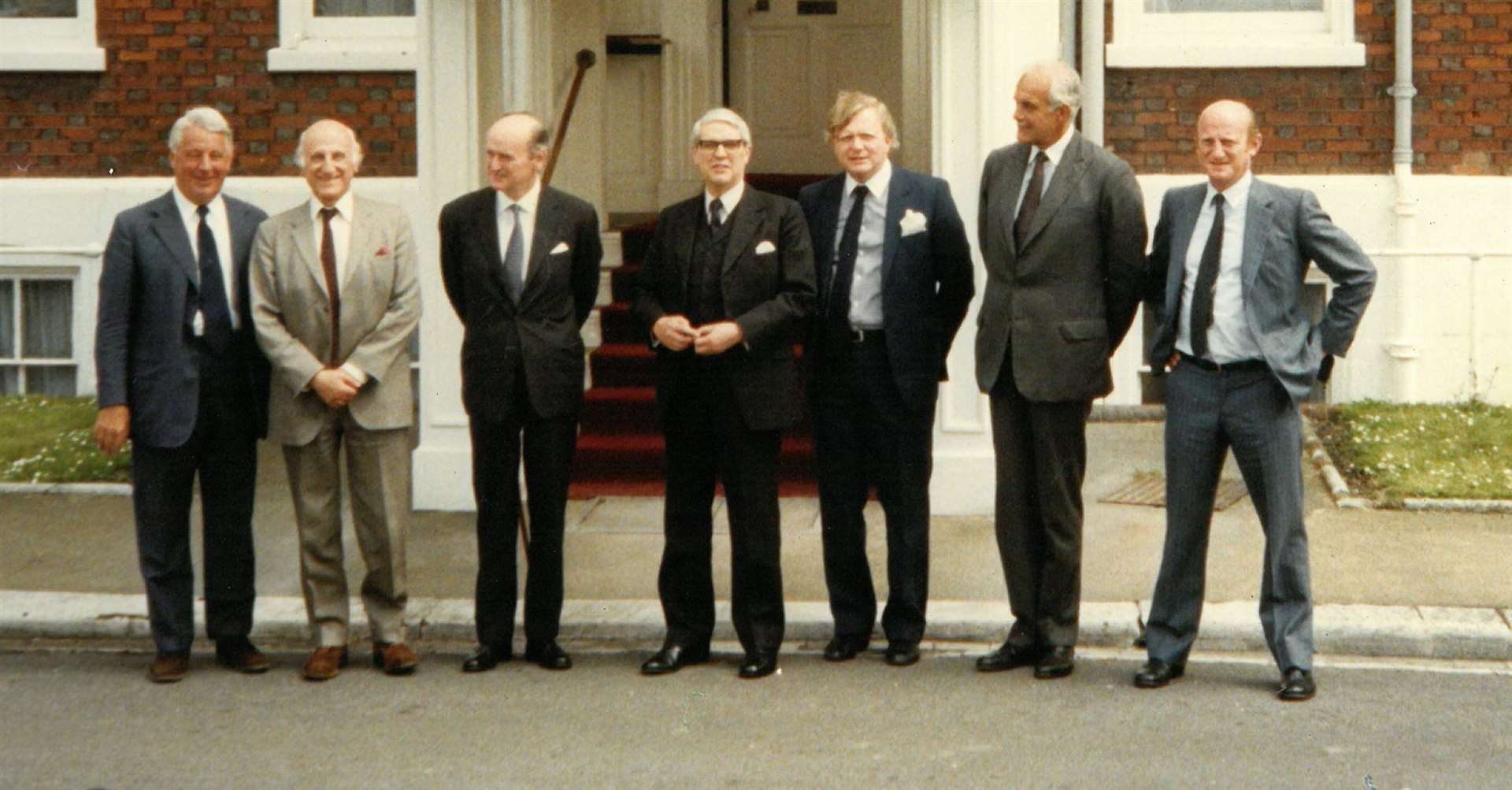 The first board of Trustees in a picture taken on March 30, 1984 with Sir Steuart Pringle in the centre
