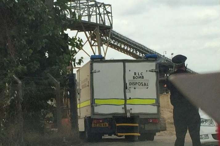 A bomb disposal team at the Greenhithe cement works. Picture: @harryjms